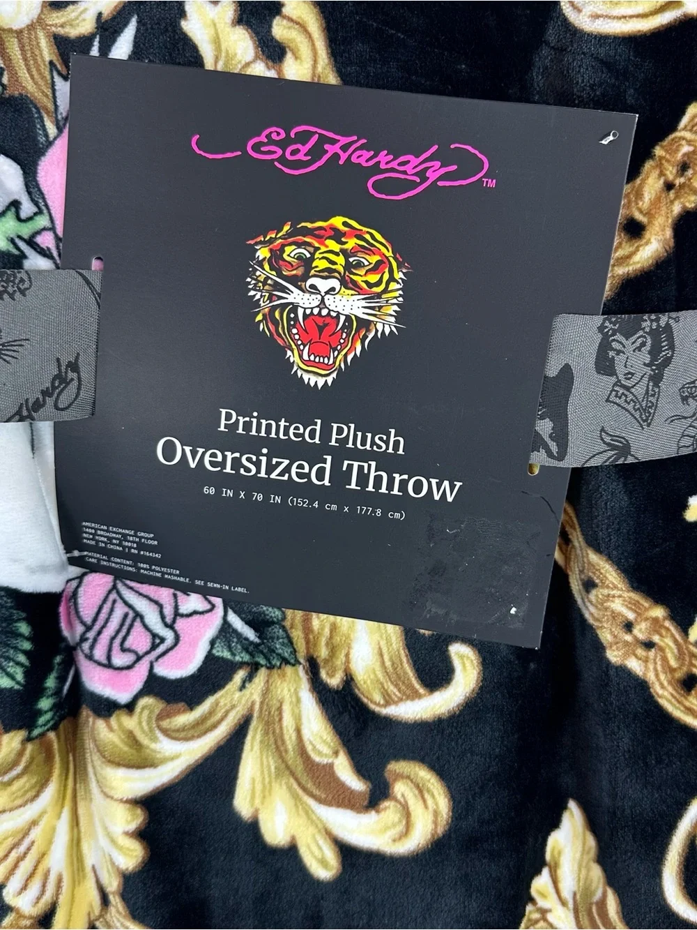 NWT ed hardy Printed Plush Oversized Throw retro rock glam whimsigoth streetwear